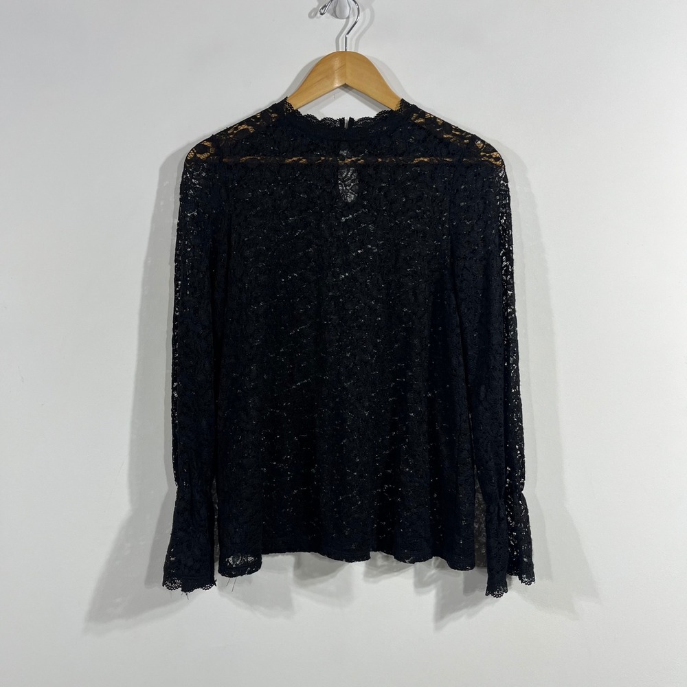 Lord & Taylor Fairy Grunge Whimsigoth Lace Mock Neck Bell Sleeve Top Size XS